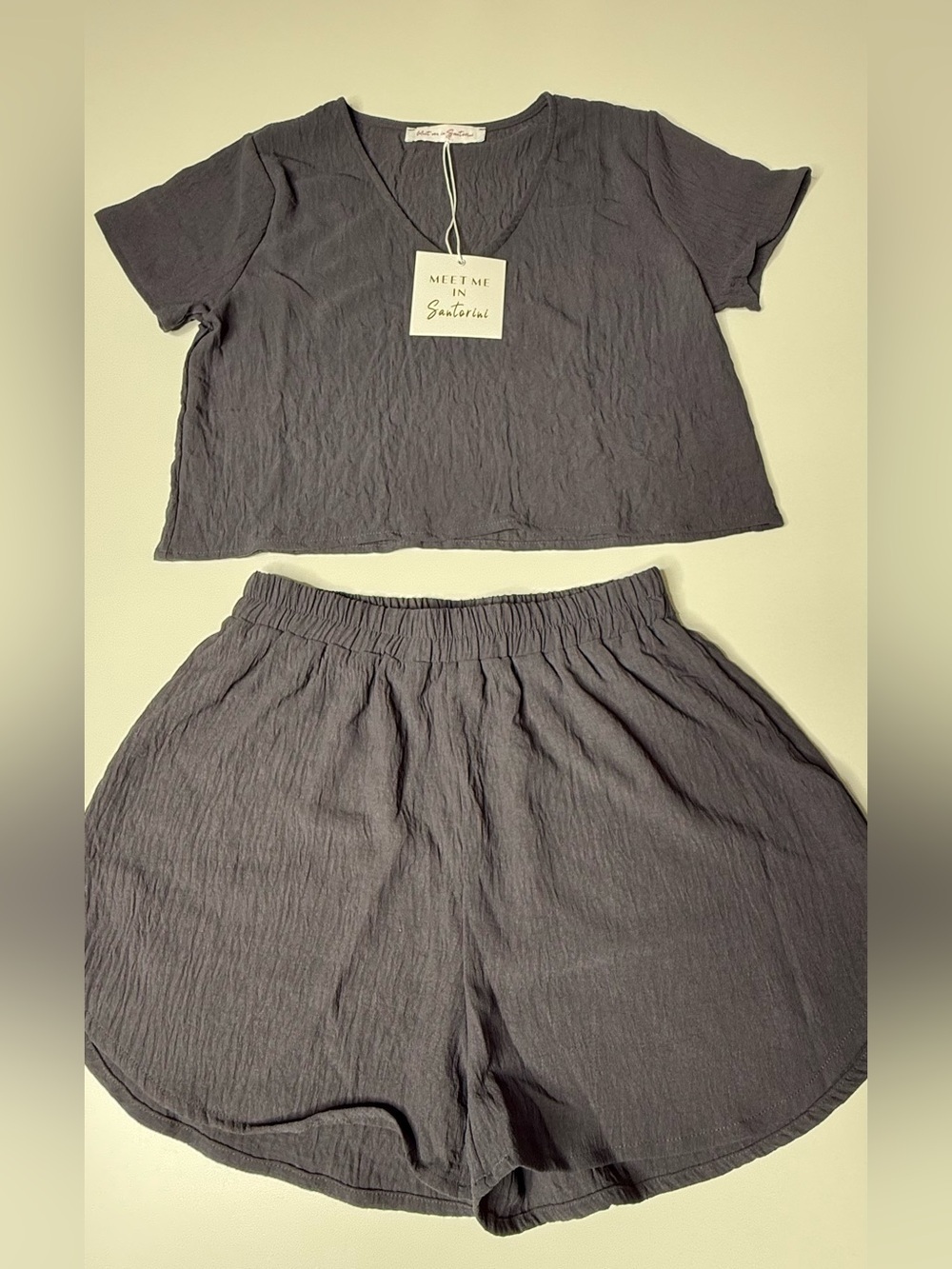 NWT Meet Me In Santorini Two-Piece Short Set in Charcoal